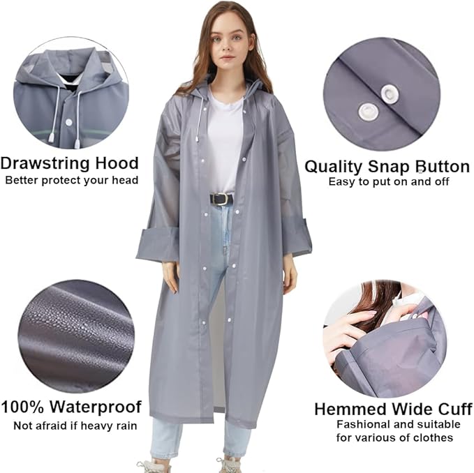 Rain Ponchos Raincoats for Adults Women, Reusable Rain Jacket Coats with Hood for Family Disney Park Travel 2 Pack