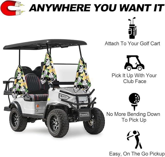 Magnetic Golf Towel, Microfiber Waffle Design with Clip - Industrial Strength Magnet for Strong Hold to Golf Bags, Carts & Clubs