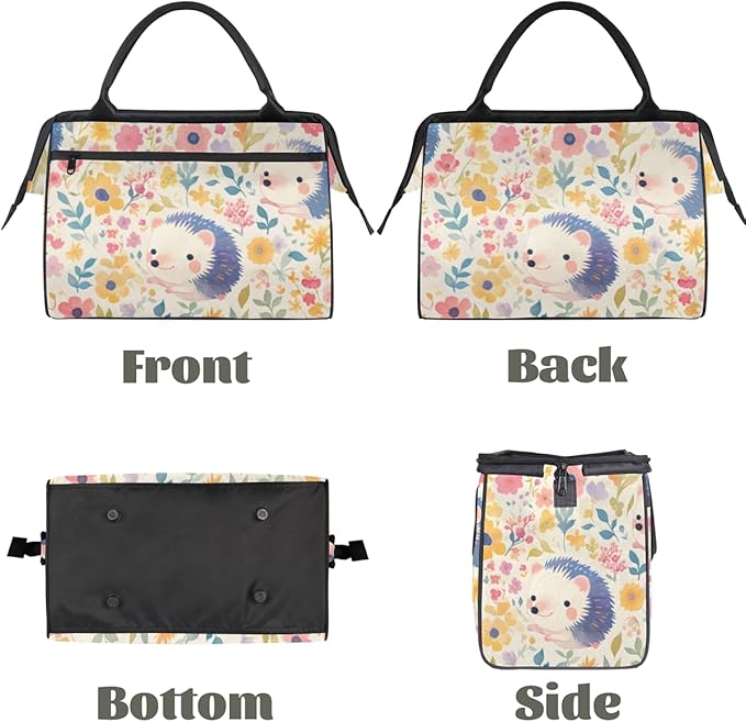 Hedgehog Flowers Overnight Weekender Bag for Women Men Travel Duffel Bags Waterproof Luggage Carry on Sports Yoga Gym Bag