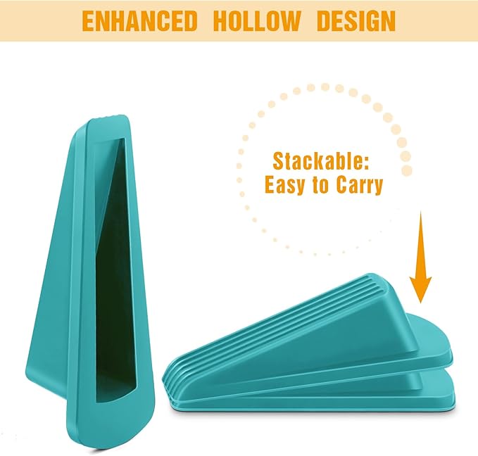 Crosize 3 Pack Rubber Door Stoppers for Floor, Door Stop Wedge for Heavy Duty Door, Blue