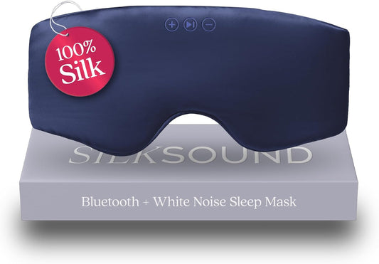 SilkSound 100% Mulberry Silk Bluetooth Sleep Mask, Skin-Friendly Sleeping Eyemask with Bluetooth Sleep Headphones, Silk Eye Mask Headphones with Small Side Speakers, White Noise Head Phones Ear Muffs
