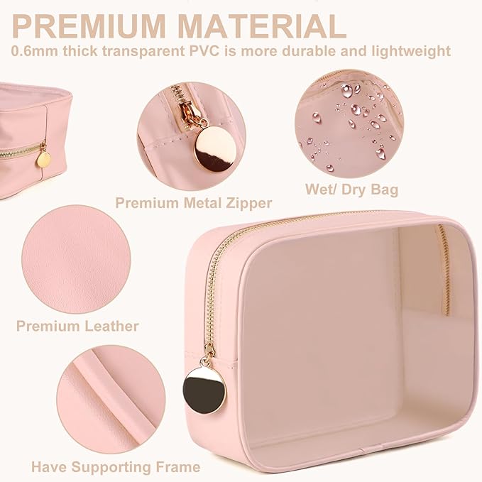 2PCS Clear Makeup Bag Set, Waterproof TPU Purse Organizer Pouches, TSA Approved Toiletry Bag, Diaper Bag Organizer Pouch, Travel Organizer Bags for Women and Kids