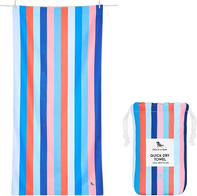 Dock & Bay Beach Towel - Quick Dry, Sand Free - Compact, Lightweight - 100% Recycled - Includes Bag - Ocean Pavilion - Large (160x90cm, 63x35)