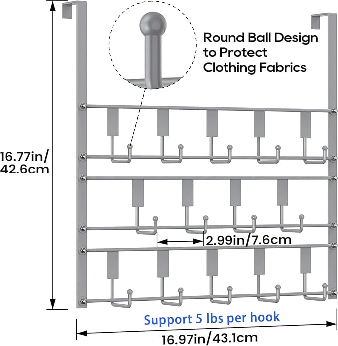 Over The Door Hooks for Hanging, 14 Hooks Over Door Coat Hanger, Coat Clothing Rack and Towel Rack for Bathroom Organizer, Door Hanger Organizer Kitchen, Bathroom Towel Storage Silver