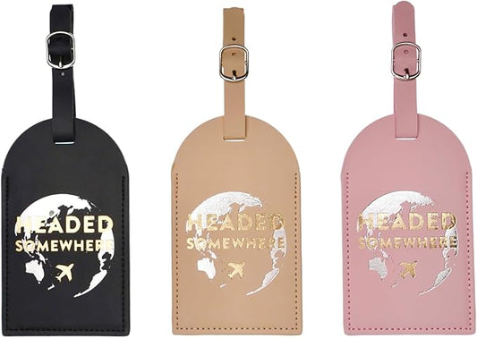 Luggage Tags for Suitcases, PU Leather Luggage Flip Privacy Cover Protection Tags Luggage Tags, for Travel Essentials, Stylish Baggage Labels for Handbags(3 Pack,The Earth