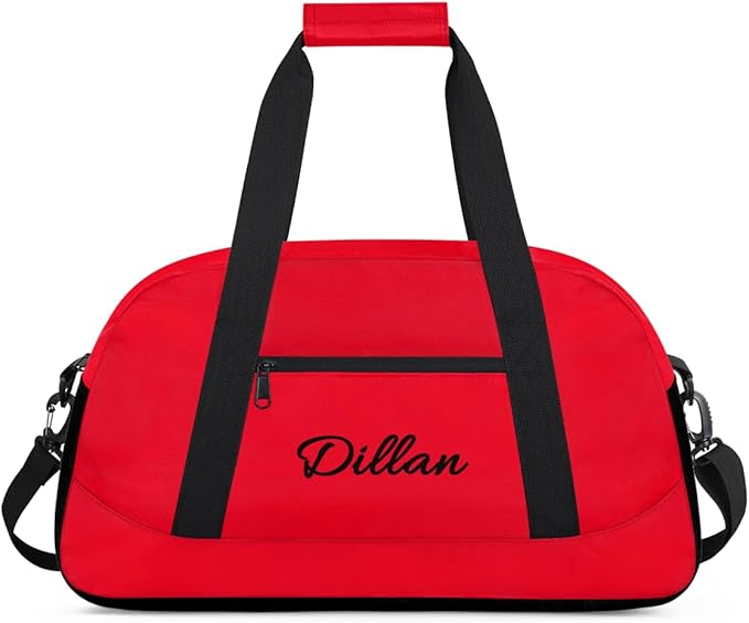 Personalize Kids Duffel Bag With Custom Name Text Carry-On Overnight Travel Gym Lightweight Dance Sports Bags For Boys Girls Kids/Red
