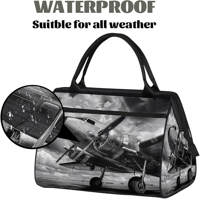 Multipurpose Duffle Bag, Waterproof Carry On Bag with Spacious Design, Retro Airplane Gym Bags, 15.2x8.3x11.6in