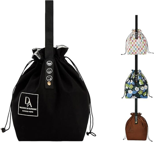 Reusable Lunch Bag,Drawstring Lunch Bag,Insulated Handbag Tote bag with Handle,Cute Lunch Bag,Lunch Sackand Drawstring Closure for Women Work Picnic or Travel (BLACK)