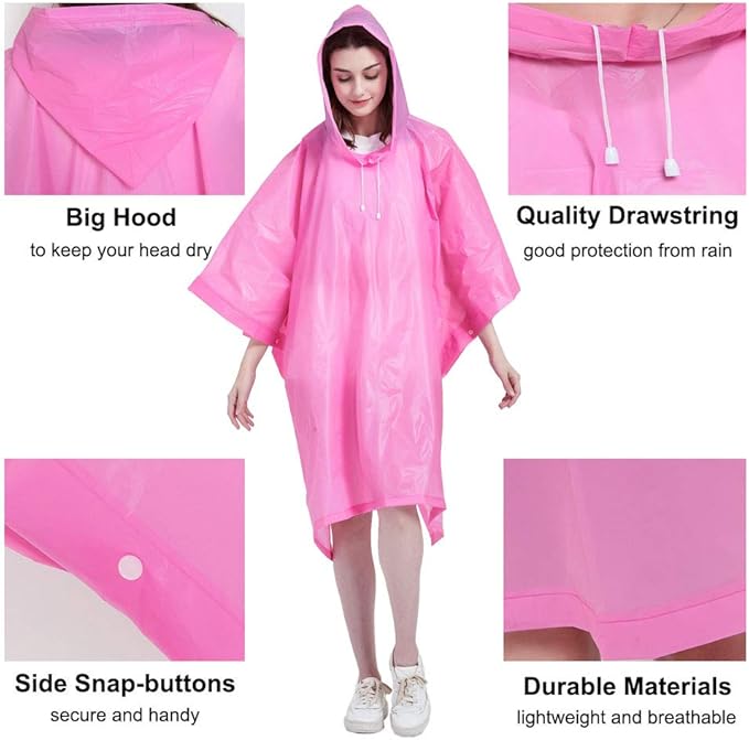 HLKZONE Rain Ponchos for Adults, [Pack of 2] Portable EVA Rain Coat Rain Jacket Reusable Raincoats with Drawstring Hood