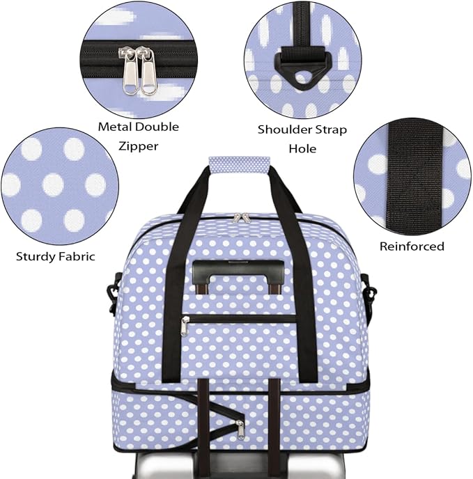 Purple Polka Dot Pattern Large Weekender Bag with Shoe Compartment Travel Duffel Bags for Women Carry On Hospital Overnight Bag Foldable Personal Item Travel Bags Tote Gym Sports Airplanes