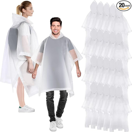 Zhehao 20 Pcs Rain Ponchos for Adult, Reusable Waterproof Plastic Rain Coat with Hood Portable Rainwear for Outdoor