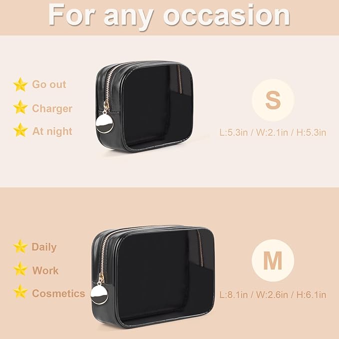 2PCS Clear Makeup Bag Set, Waterproof TPU Purse Organizer Pouches, TSA Approved Toiletry Bag, Diaper Bag Organizer Pouch, Travel Organizer Bags for Women and Kids