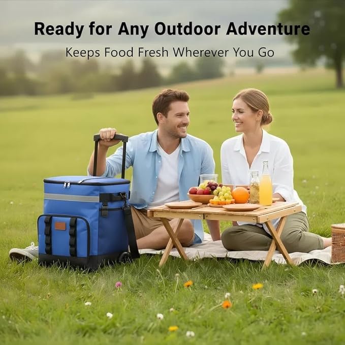 Insulated Rolling Cooler with Wheels - Soft Leak Proof Ice Chest for Camping, Travel and Lunch - Portable Wheeled Advanced Insulation