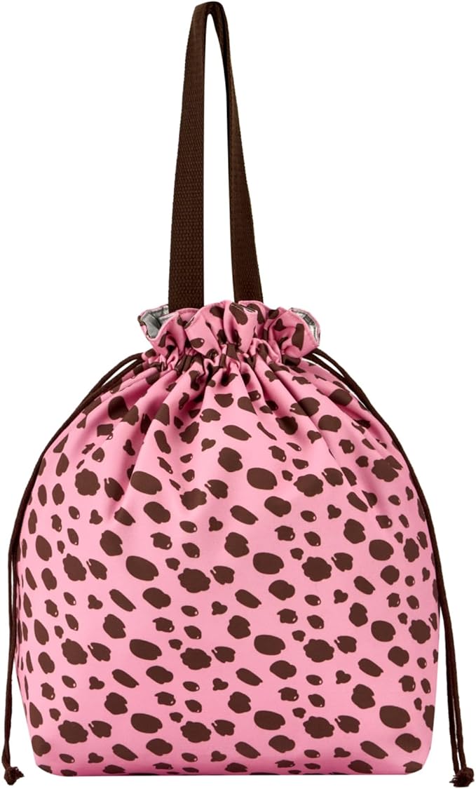 Reusable Small Lunch Bag,Drawstring Lunch Bag,Insulated Handbag Tote bag with Handle (Pink Leopard Print)