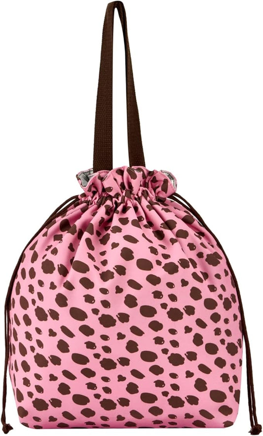 Reusable Small Lunch Bag,Drawstring Lunch Bag,Insulated Handbag Tote bag with Handle (Pink Leopard Print)
