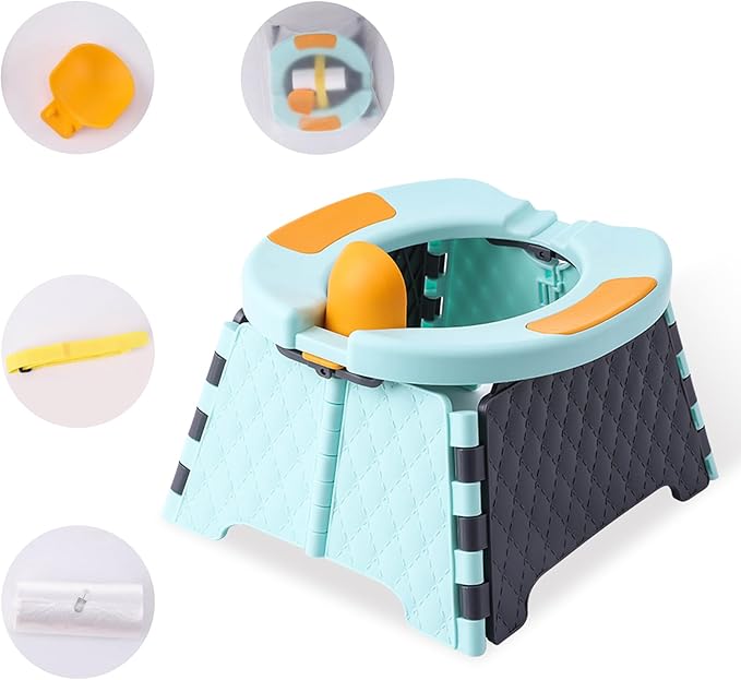 Portable Foldable Travel Potty for Toddlers, Kids Toilet Seat for Car, Camping, Indoor Outdoor - Splash-Proof Design, Easy Clean Training Seat with 30 Disposable Waste Bags (Blue) by Yszawmx