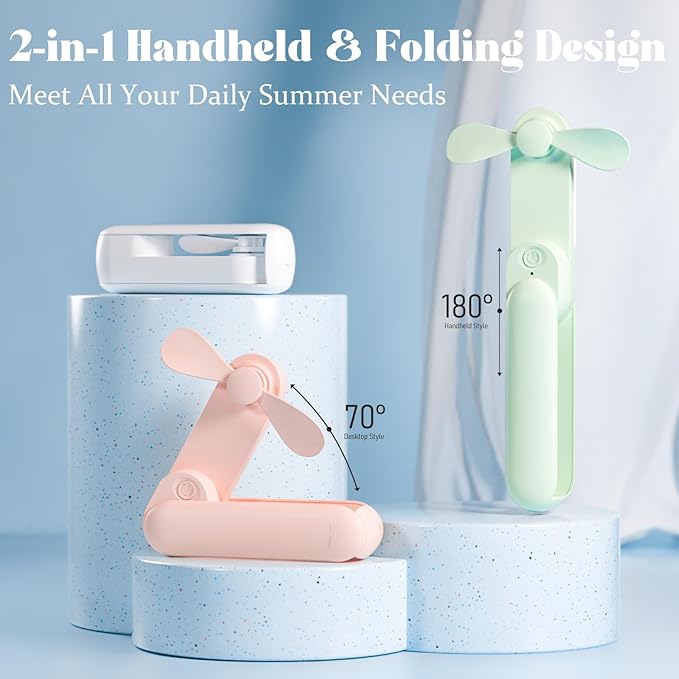 Portable Handheld Fan, 2 IN 1 Mini Hand Fan, Battery Operated [8-15 Working Hours], USB Rechargeable Personal Foldable Fan for Indoor, Small Pocket Fans Travel Essentials for Outdoor (Green)