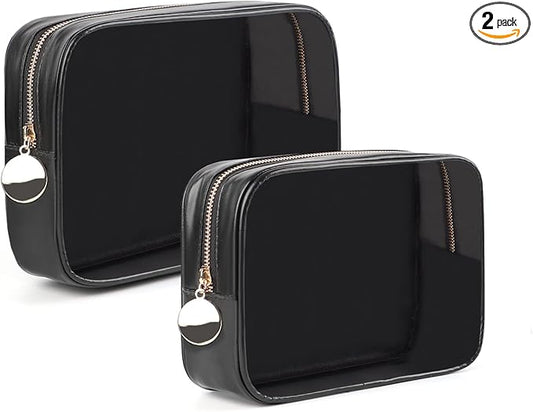 2PCS Clear Makeup Bag Set, Waterproof TPU Purse Organizer Pouches, TSA Approved Toiletry Bag, Diaper Bag Organizer Pouch, Travel Organizer Bags for Women and Kids