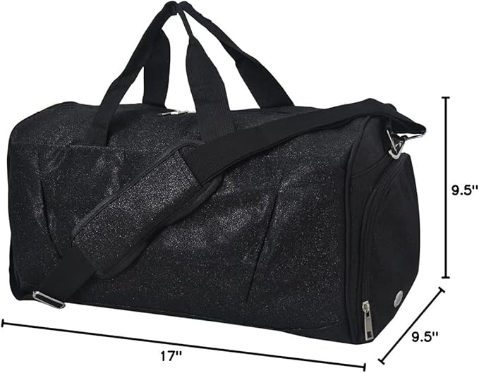 NGIL Glitter Cheers Sports Gym Duffel with Shoe Compartment and Small Carry on Travel Tote Bags for Women, Gym bag, Overnight bags for Women, Cheer Bag (Glitter-Black)