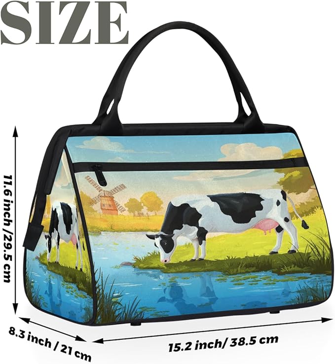 Travel Duffel Bag, Cute Farm Cow Waterproof Sports Gym Duffle Bag, Large Capacity Weekender Carry On Overnight Bags for Women Men