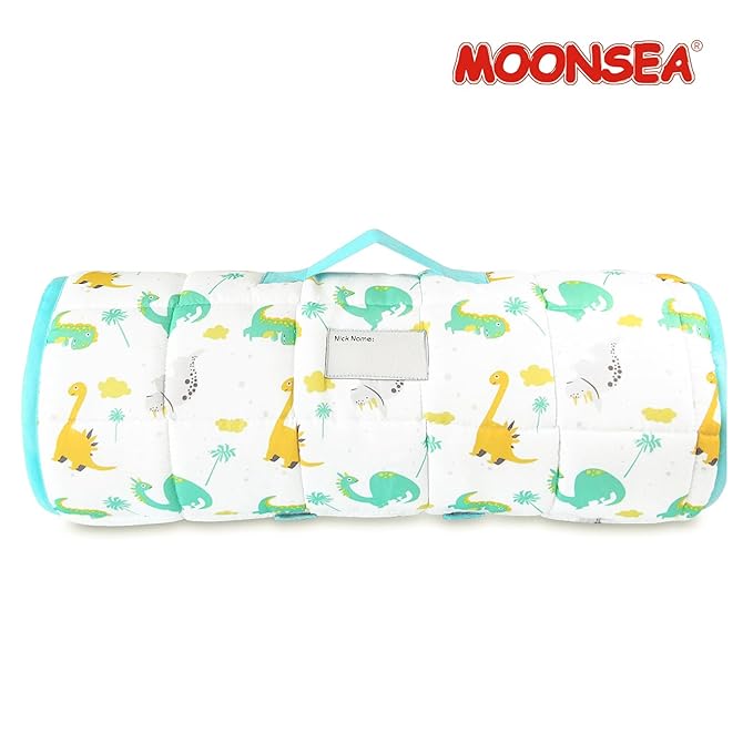 Moonsea Nap Mat with Pillow for Toddlers Dinosaur and Fleece Minky Blanket, Lightweight Perfect for Toddlers Preschool, Daycare, Travel Sleeping Bag Boys Girls, 21" x 50" Fit on a Standard Cot