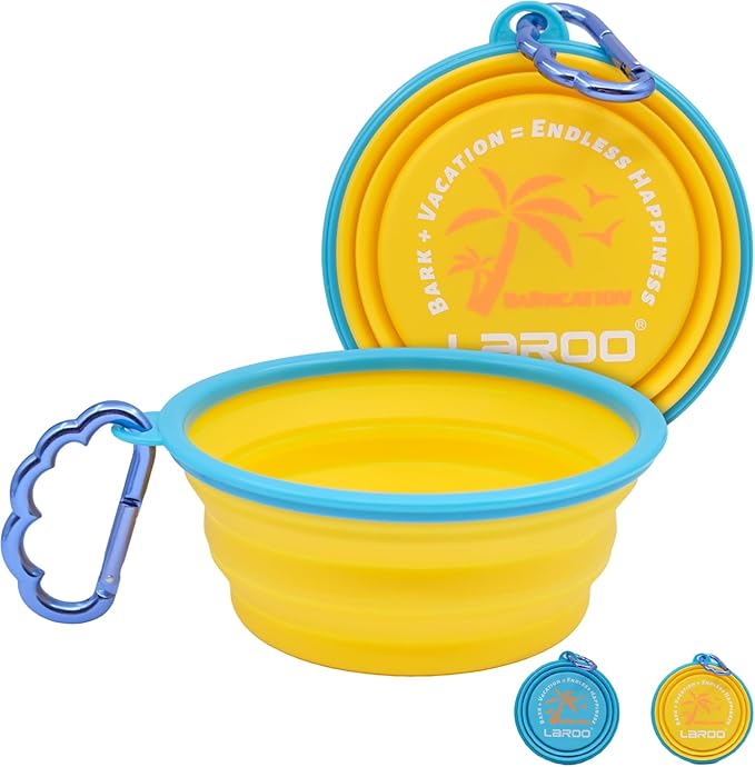 LaRoo Collapsible Dog Bowls, Large Portable Foldable Travel Dog Bowls with Clasp, BPA-Free Non-Toxic Water & Food Bowl for Large/Medium Dogs, Outdoors in Summer Hiking, Walking, Traveling (Yellow)
