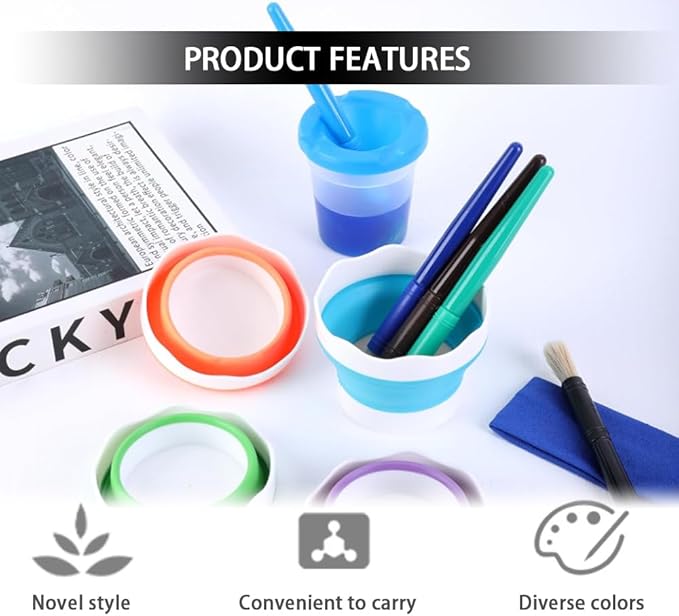 4 PCS Collapsible Paint Brush Washer Multifunctional Collapsible Bucket Foldable Water Cup Portable Silicone Washing Bucket Brush Holder Mini Foldable Washing Buckets for Watercolor Oil Painting