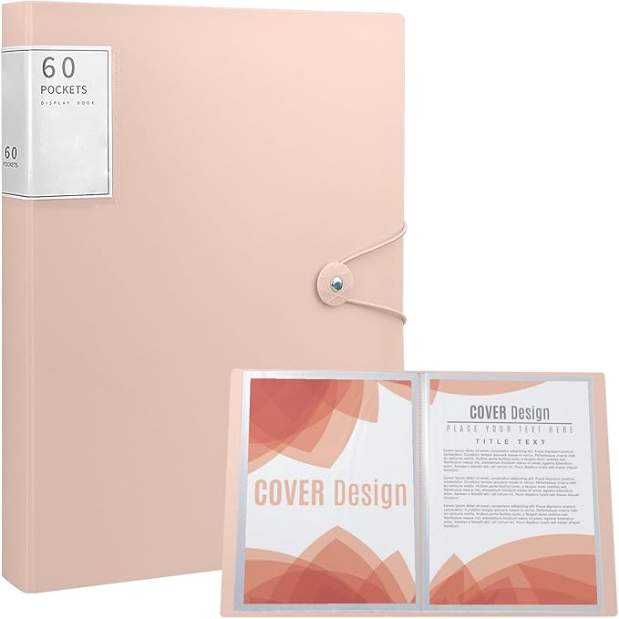 Art Portfolio Binder, 60 Pocket Binder with Plastic Sleeves, Displays 120 Pages of Documents, 8.5 X 11 (Pink) Display Book with Plastic Sleeves, for Artwork, Document Organizer Binder