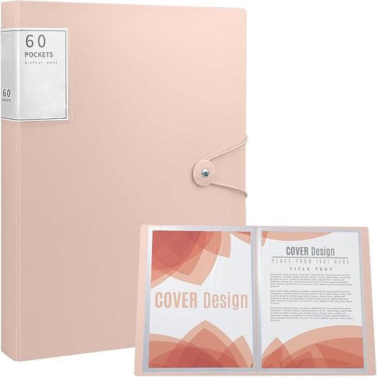 Art Portfolio Binder, 60 Pocket Binder with Plastic Sleeves, Displays 120 Pages of Documents, 8.5 X 11 (Pink) Display Book with Plastic Sleeves, for Artwork, Document Organizer Binder