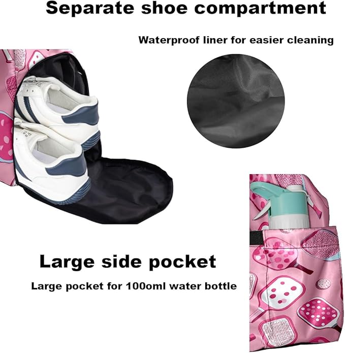 Sweet Cool Pink Gym Bag for Women & Tennis Bag, Large Sports Duffel Bag Waterproof with Ventilated Shoe Compartment & Front Racket Sleeve, Lightweight Travel Weekender Overnight Bag