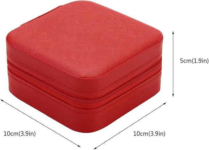 Mini Jewelry Travel Case, Small Travel Jewelry Organizer PU Leather, Portable Display Storage Box for Rings, Earrings, Necklaces (Red)