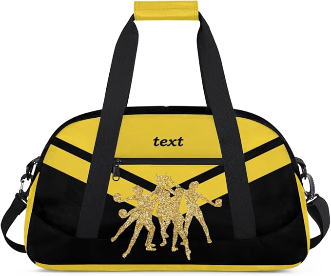 Custom Name Black Yellow Cheerleading Gym Travel Duffle Bag with Front Zipper Pocket Personalizedfor Sports Bag for Overnight, Weekender, Carry On,Workout & Dance, 18.9 * 8.7 * 10.6 in