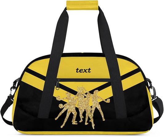 Custom Name Black Yellow Cheerleading Gym Travel Duffle Bag with Front Zipper Pocket Personalizedfor Sports Bag for Overnight, Weekender, Carry On,Workout & Dance, 18.9 * 8.7 * 10.6 in