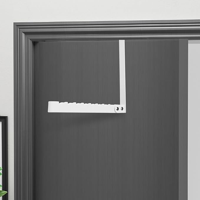 FYY Over The Door Hooks Hanger, 1 Pack Collapsible Folding Over Door Clothes Drying Rack Space Saving Laundry Hanging Storage Hook for Clothing, Coats, Towels for Bedroom Bathroom White