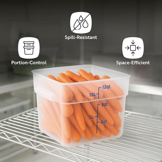 Restaurantware Food Storage Container 1 Pack of 18 qt Plastic Kitchen Storage Bin with Volume Markers Space-Efficient Design Dishwasher-Safe Polypropylene Translucent