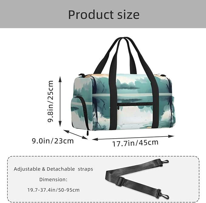 Fallen leaves on lake Print Gym Bag with Shoe Compartment for Women Men, 17.7in Sports Duffle Weekender Tote, Overnight Travel Duffel Bag Carry On