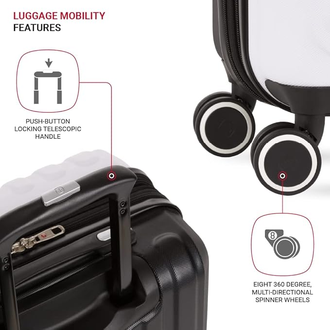SwissGear Duet Expandable Luggage, Hard Shell Carry-On Luggage with Spinner Wheels