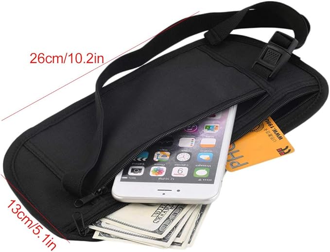 Travel Money Belt Under Clothes, Waist Bag Hidden Wallets Secure Chest Money Pouch Adjustable Chest Bags for Cash Passport Security Travel Pack Secret Anti-theft Money Belts for Women Men (black)