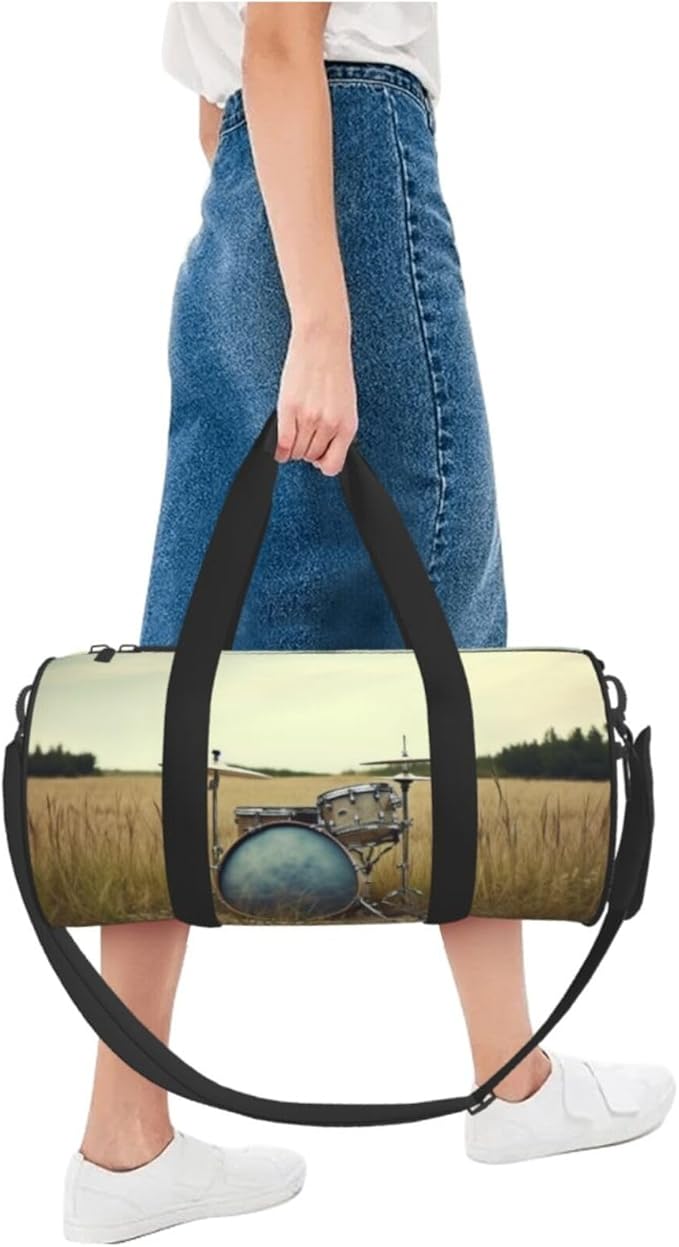 Music Drum in Field Sports Gym Bag for Women Men Travel Duffel Bag Tote Weekender Bag Canvas Carry on Overnight Bag for Travel Swimming Fitness Workout Sports Duffle Bag