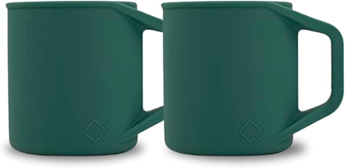 Silicone Coffee Cup - Food Grade Silicone Camping Mug with Handle - Portable, Collapsible Coffee Mug - BPA Free, Dishwasher Safe and Microwave Safe 12- oz (Evergreen, 2 Pack)