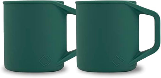 Silicone Coffee Cup - Food Grade Silicone Camping Mug with Handle - Portable, Collapsible Coffee Mug - BPA Free, Dishwasher Safe and Microwave Safe 12- oz (Evergreen, 2 Pack)