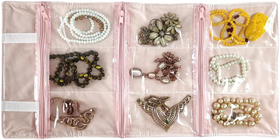 Travel Jewelry Roll Bag Portable Organizer Pouch With Grids&PVC Cover Storage Bags for Necklace, Bracelet, Bracelet,Ring, Badge, Pendant