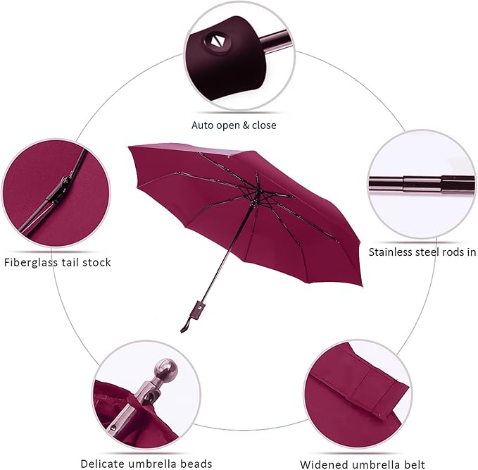 MRTLLOA 42/49 Inch Compact Travel Essentials Umbrella for Rain, Lightweight, Portable, Automatic, Strong, Waterproof Folding Umbrellas for Women, Men and Teenagers