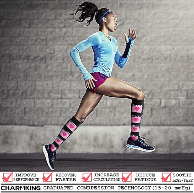 CHARMKING 6 Pairs-Compression Socks for Women & Men Circulation Best Support for Nurses, Running, Athletic,Flight Travel