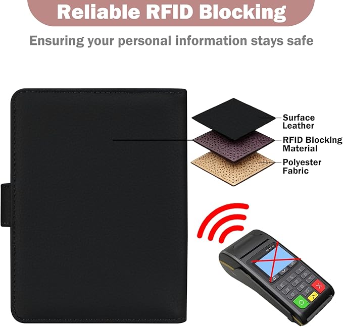 HOTCOOL Passport Holder Travel Essentials Airplane & Cruise Essentials Ship Leather Wallet Cover Case RFID Blocking Women & Men Vacation Travel Accessories Gifts Deals, Litchi - Black