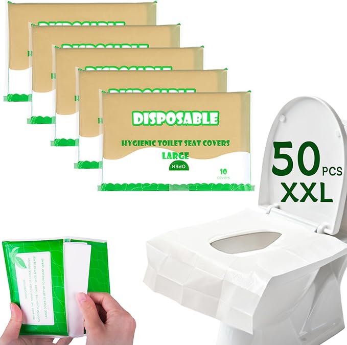 Toilet Seat Cover Disposable Flushable(50 Pcs), XXL Travel Toilet Seat Covers for Adults Kids, Flushable Toilet Paper Cover for Potty Training in Public Restrooms, Airplane, Camping(22 * 16.5in)