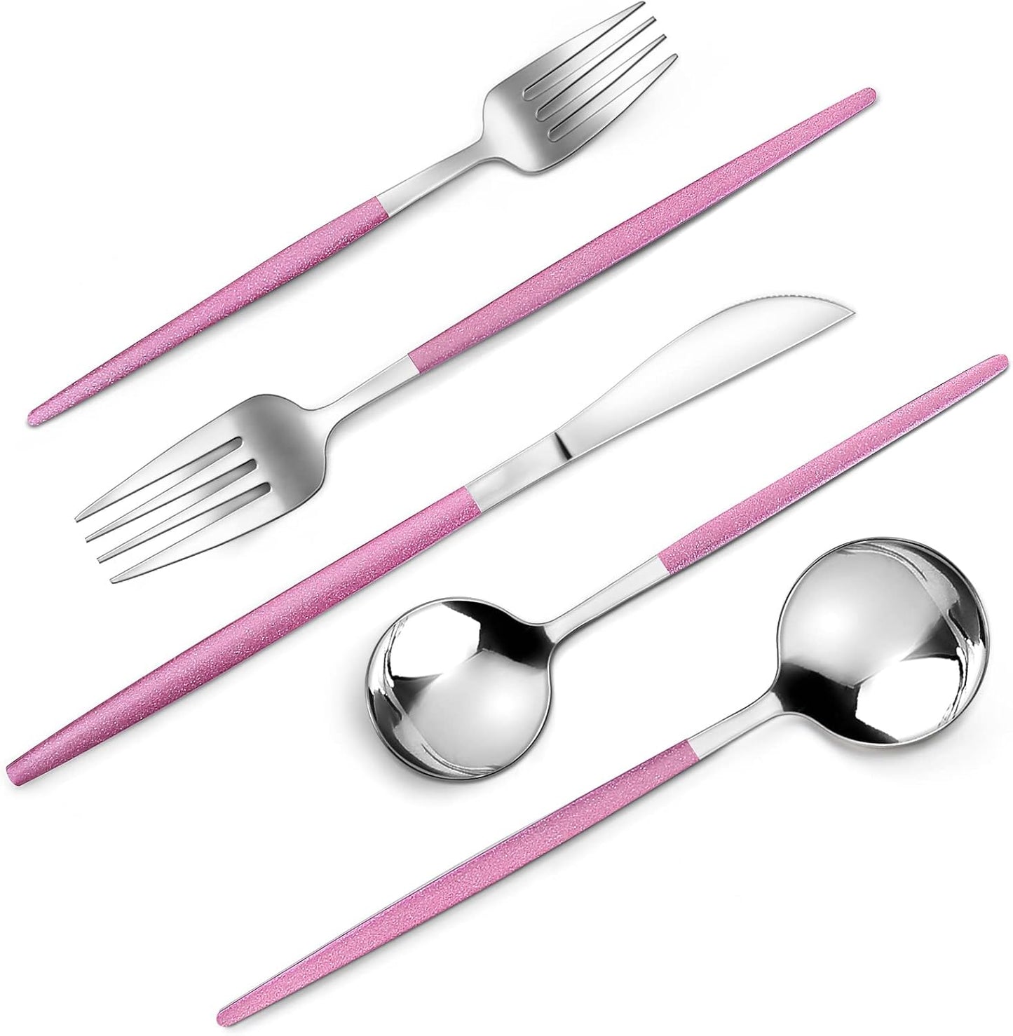 Mirror Silver Rosy Silverware Set, 20-Piece Stainless Steel Flatware Set, Satin Finish tableware Cutlery Set, Service for 4, Home and Restaurant, Dishwasher Safe