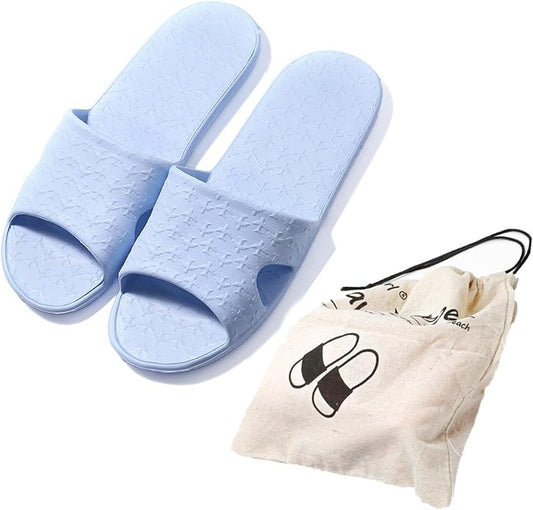 Anmerl Travel Slippers for Women and Men, Portable Foldable Slippers with Cotton Storage Bag, Soft Comfy Non-Slip Quick Dry House Bathroom Shower Shoes Spa Gym Swimming Beach Sandals