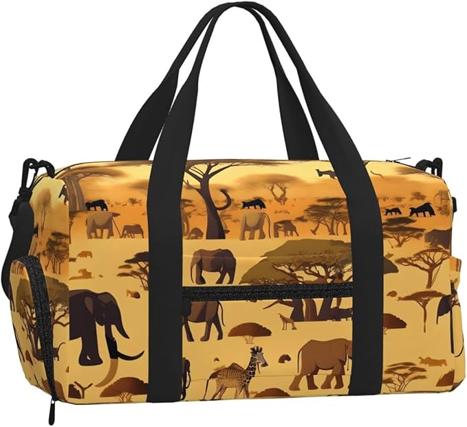 African grassland animals Print Gym Bag with Shoe Compartment for Women Men, 17.7in Sports Duffle Weekender Tote, Overnight Travel Duffel Bag Carry On