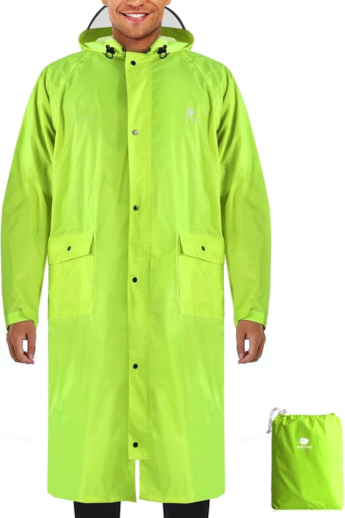 ANYOO Waterproof Rain Jacket for Men Women Lightweight Long Sleeve Raincoat with Hood Emergency Rain Poncho Adults for Hiking